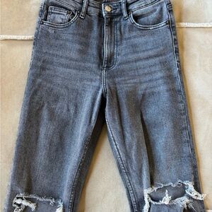 Zara Gray Distressed Ankle Jeans